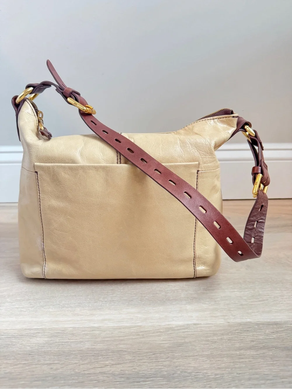 HOBO Leather Shoulder Bag Cream Ivory Brown Slouchy Purse